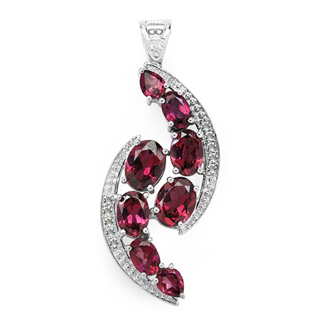Rhodolite Garnet Pendant With White Topaz 7.24 Carats Sterling Silver
