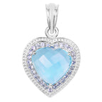 Blue Topaz Heart Pendant With Tanzanite 7.32 Carats Sterling Silver