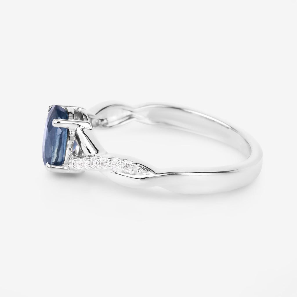 Blue Sapphire Ring With Diamonds 1.02 Carats 14K White Gold