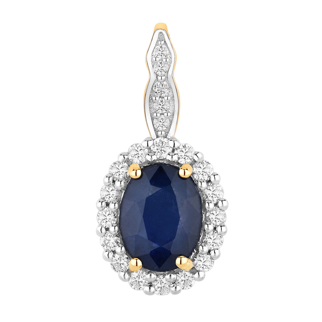 Blue Sapphire Pendant With Diamonds 1.75 Carats 14K Yellow Gold