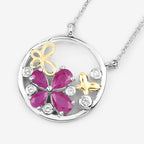 Ruby Butterfly Pendant With White Topaz 1.38 Carats Sterling Silver