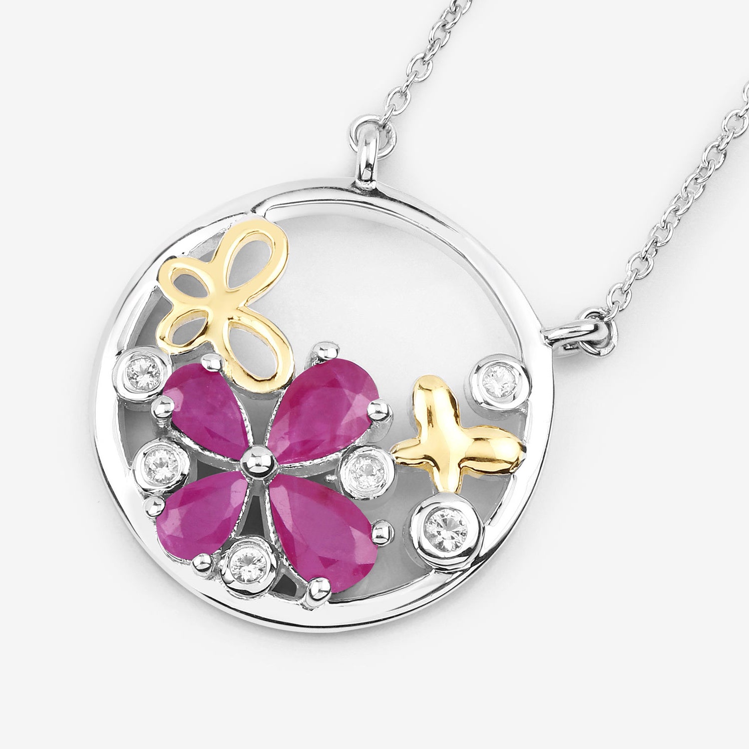 Ruby Butterfly Pendant With White Topaz 1.38 Carats Sterling Silver