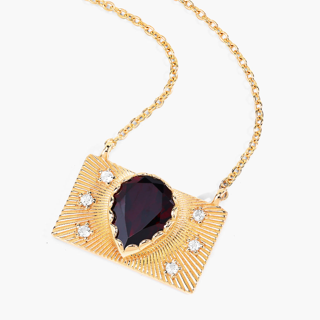 Garnet Purse Necklace With White Topaz 1.9 Carats Gold Plated Silver