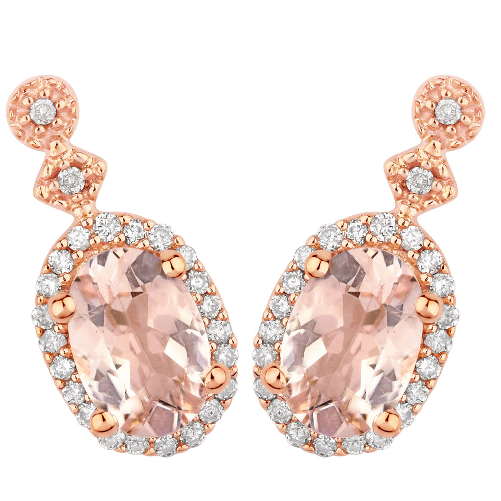 Morganite Earrings With Diamonds 0.82 Carats 10K Rose Gold