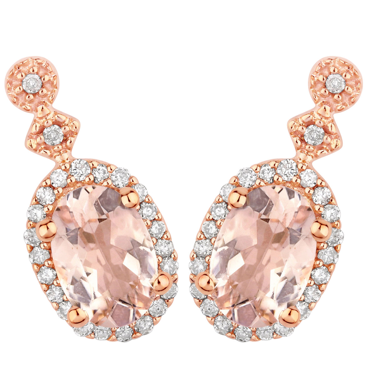 Morganite Earrings With Diamonds 0.82 Carats 10K Rose Gold