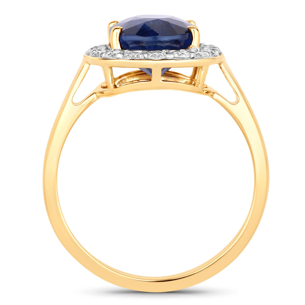 Blue Sapphire Ring With Diamonds 4.48 Carats 18K Yellow Gold