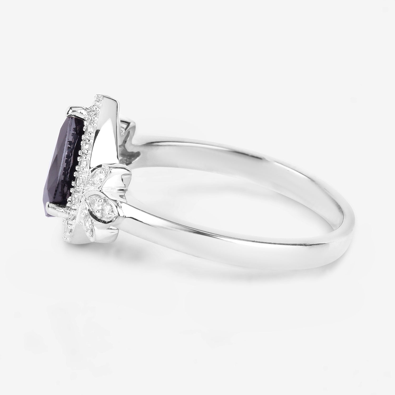 Blue Sapphire Ring With Diamonds 1.5 Carats 14K White Gold