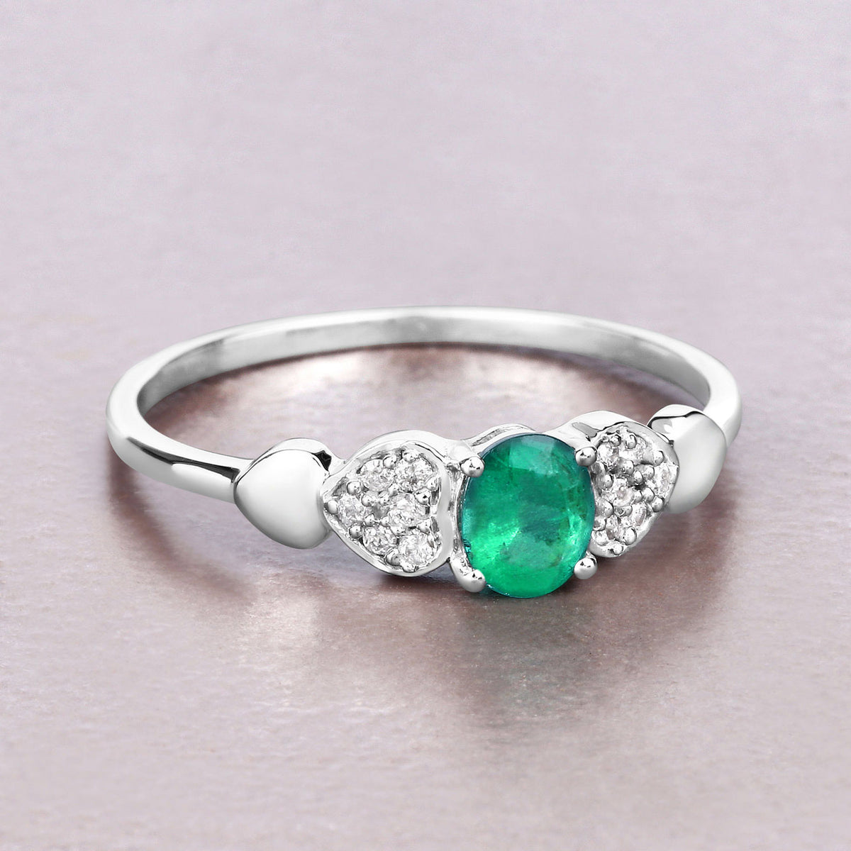 Zambian Emerald Ring With Diamonds 0.32 Carats 14K White Gold