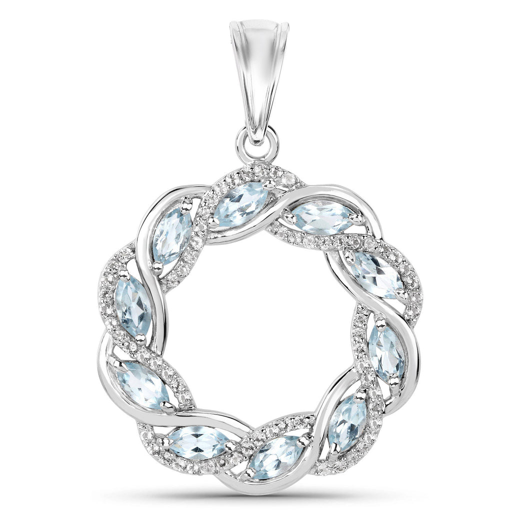 Blue Topaz Pendant With White Topaz 1.9 Carats Sterling Silver