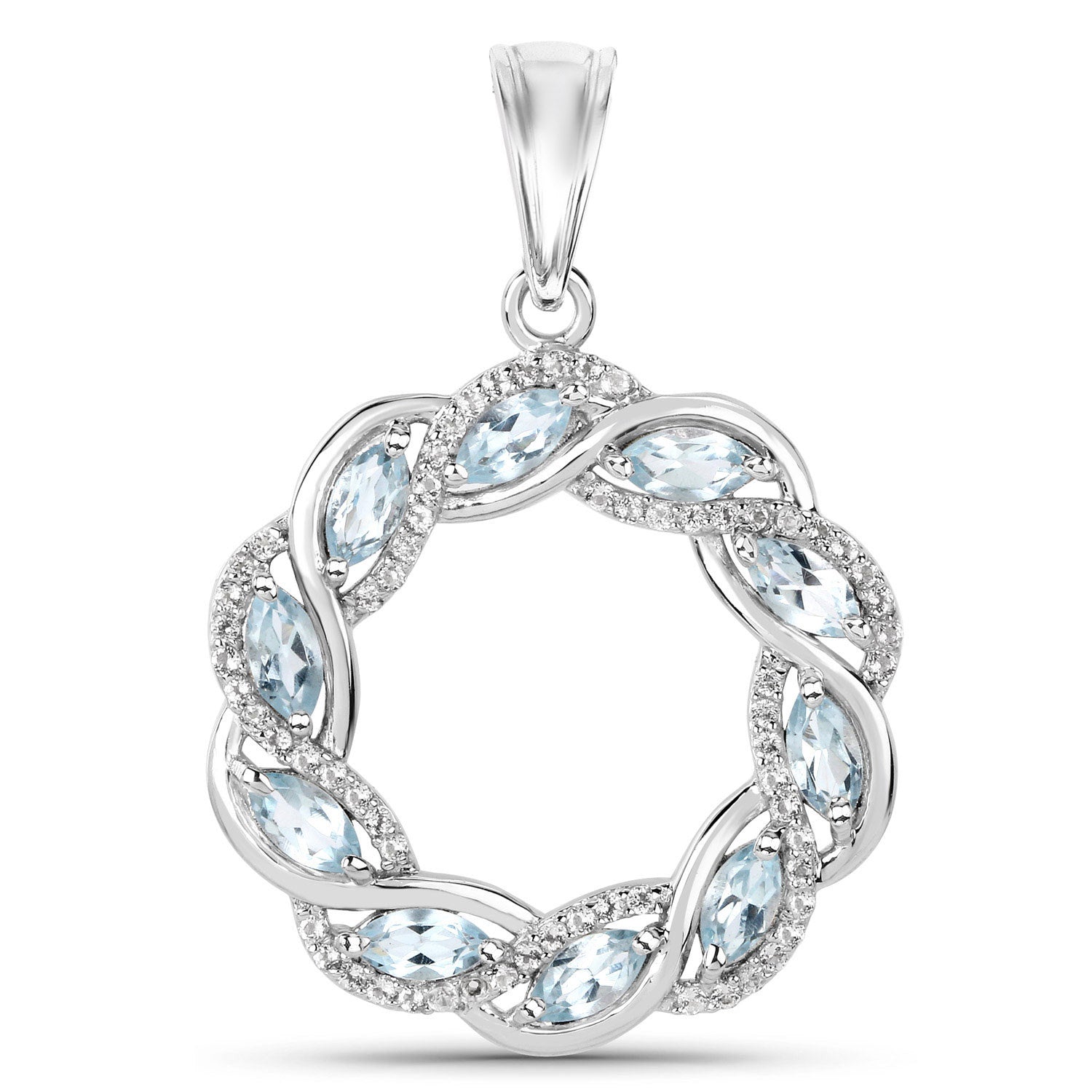 Blue Topaz Pendant With White Topaz 1.9 Carats Sterling Silver