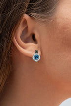 Swiss Blue Topaz Earrings With Diamonds 1.44 Carats Sterling Silver