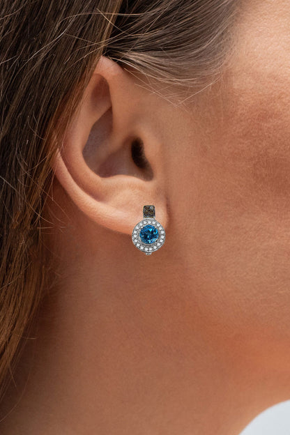 Swiss Blue Topaz Earrings With Diamonds 1.44 Carats Sterling Silver
