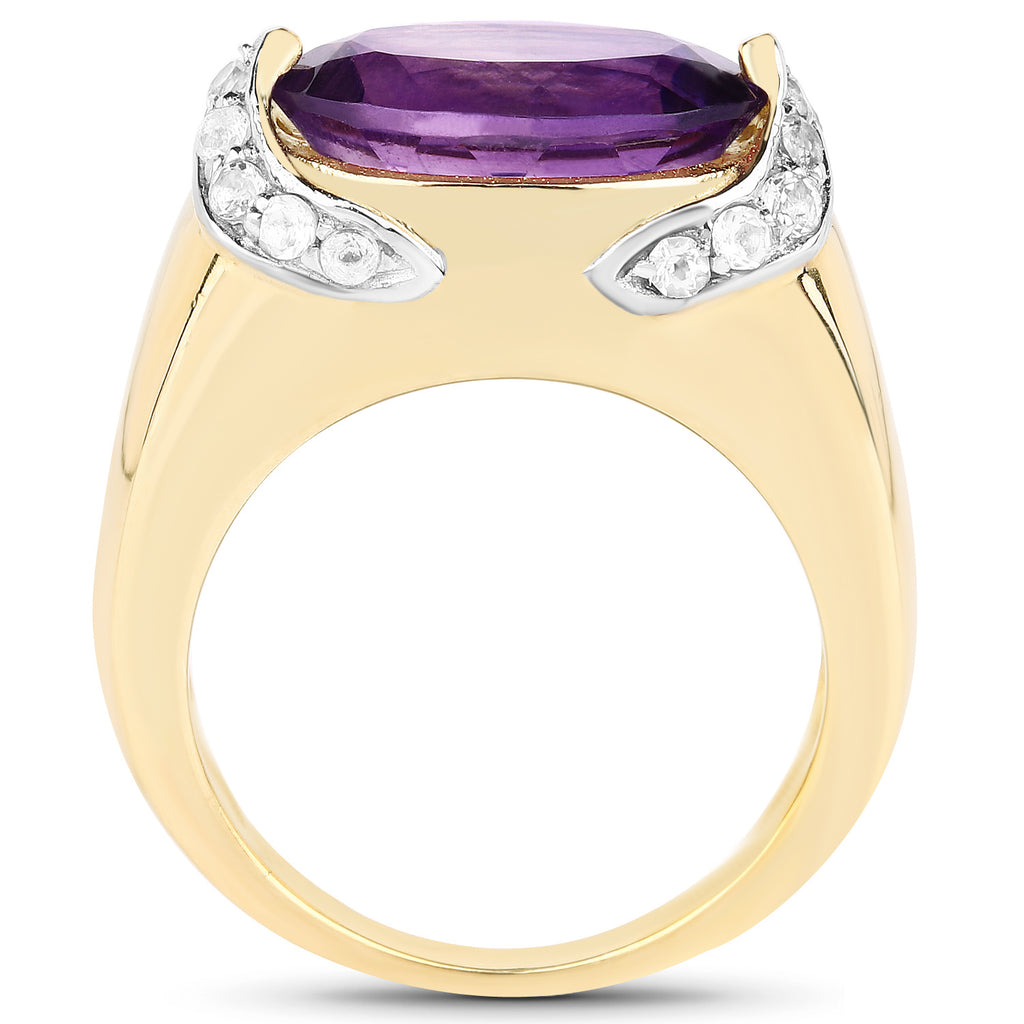 Amethyst Ring With White Topaz 4.92 Carats Gold Plated Silver