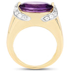 Amethyst Ring With White Topaz 4.92 Carats Gold Plated Silver