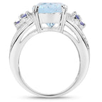 Blue Topaz Ring With Tanzanite 7.68 Carats Sterling Silver