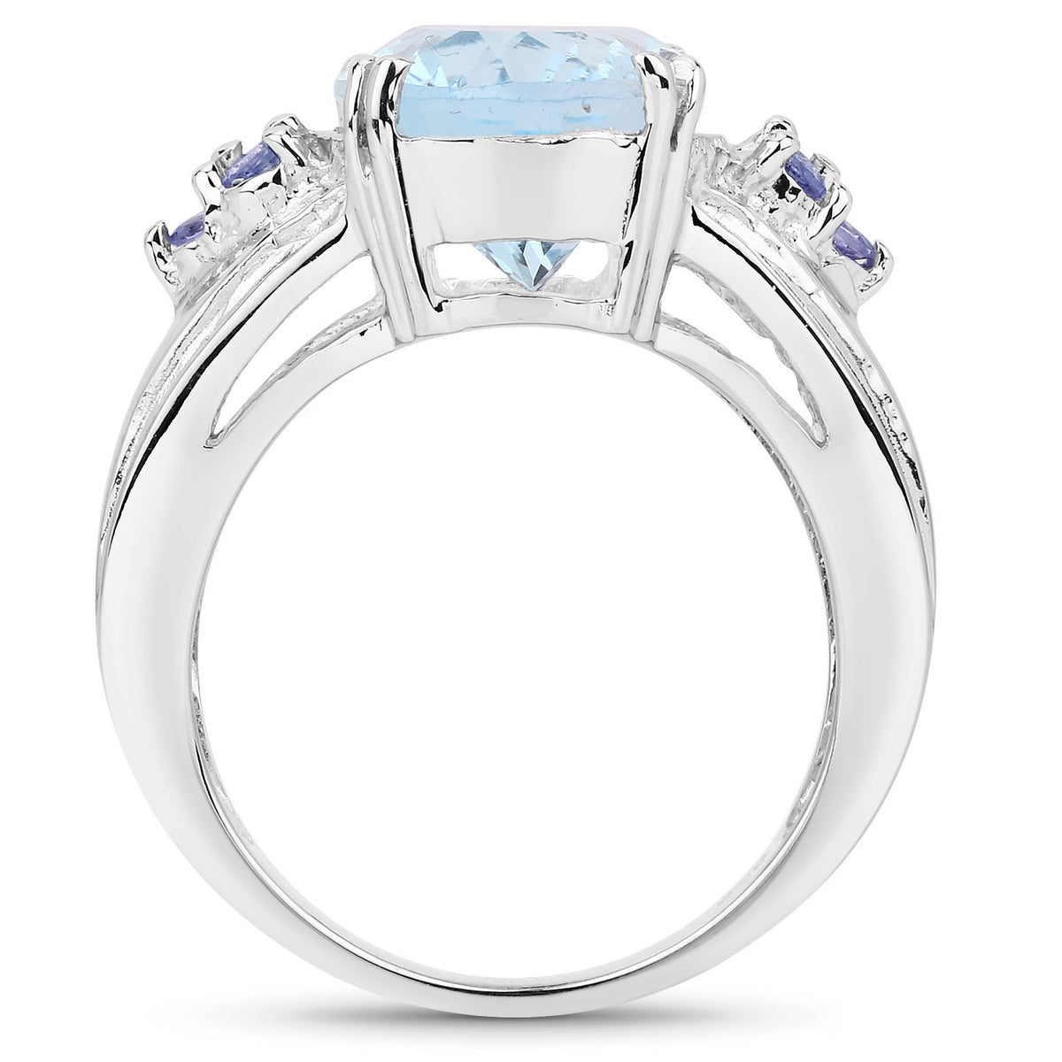 Blue Topaz Ring With Tanzanite 7.68 Carats Sterling Silver