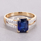 Blue Sapphire Ring With Diamonds 2.38 Carats 18K Yellow Gold