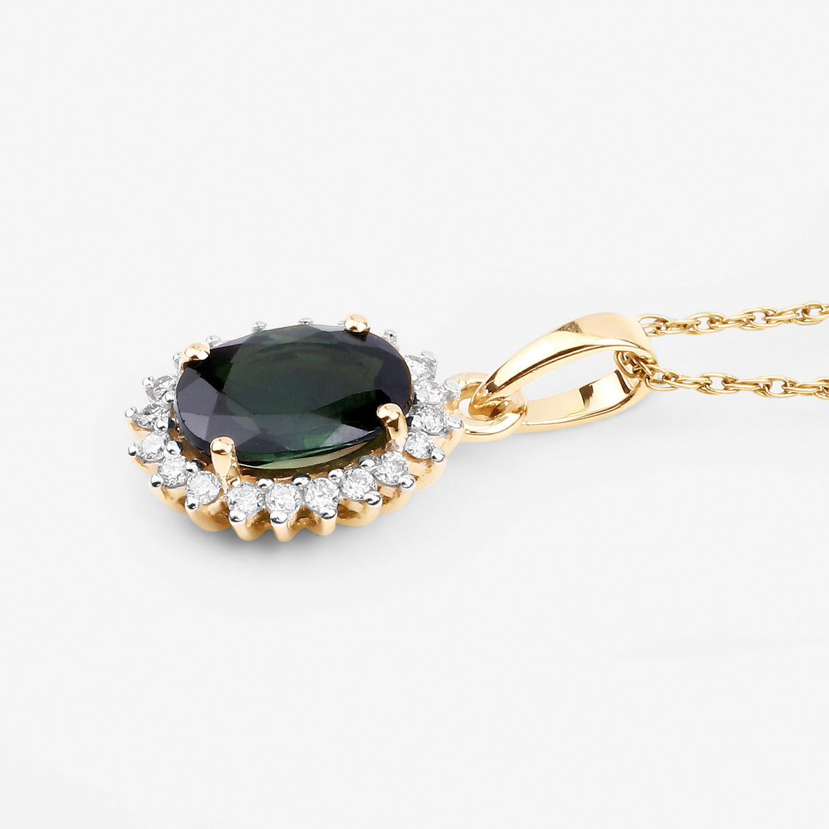Green Tourmaline Pendant With Diamonds 1.36 Carats 14K Yellow Gold
