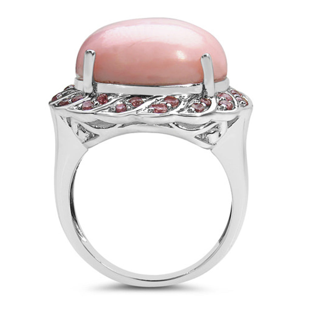 Pink Opal Ring With Pink Tourmaline 14.1 Carats Sterling Silver