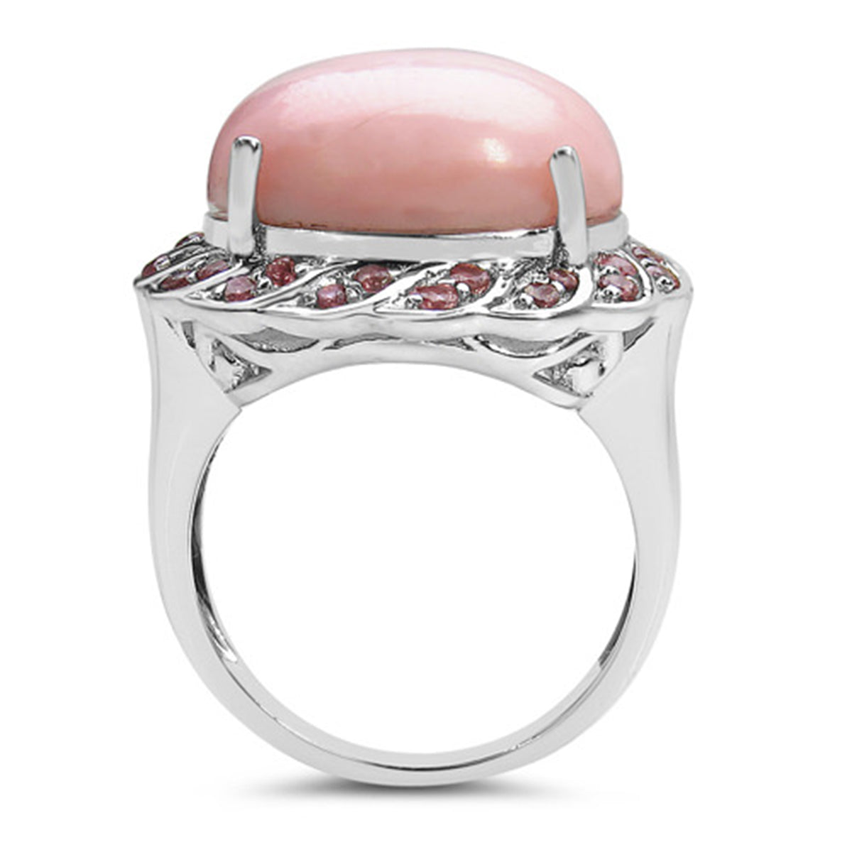 Pink Opal Ring With Pink Tourmaline 14.1 Carats Sterling Silver
