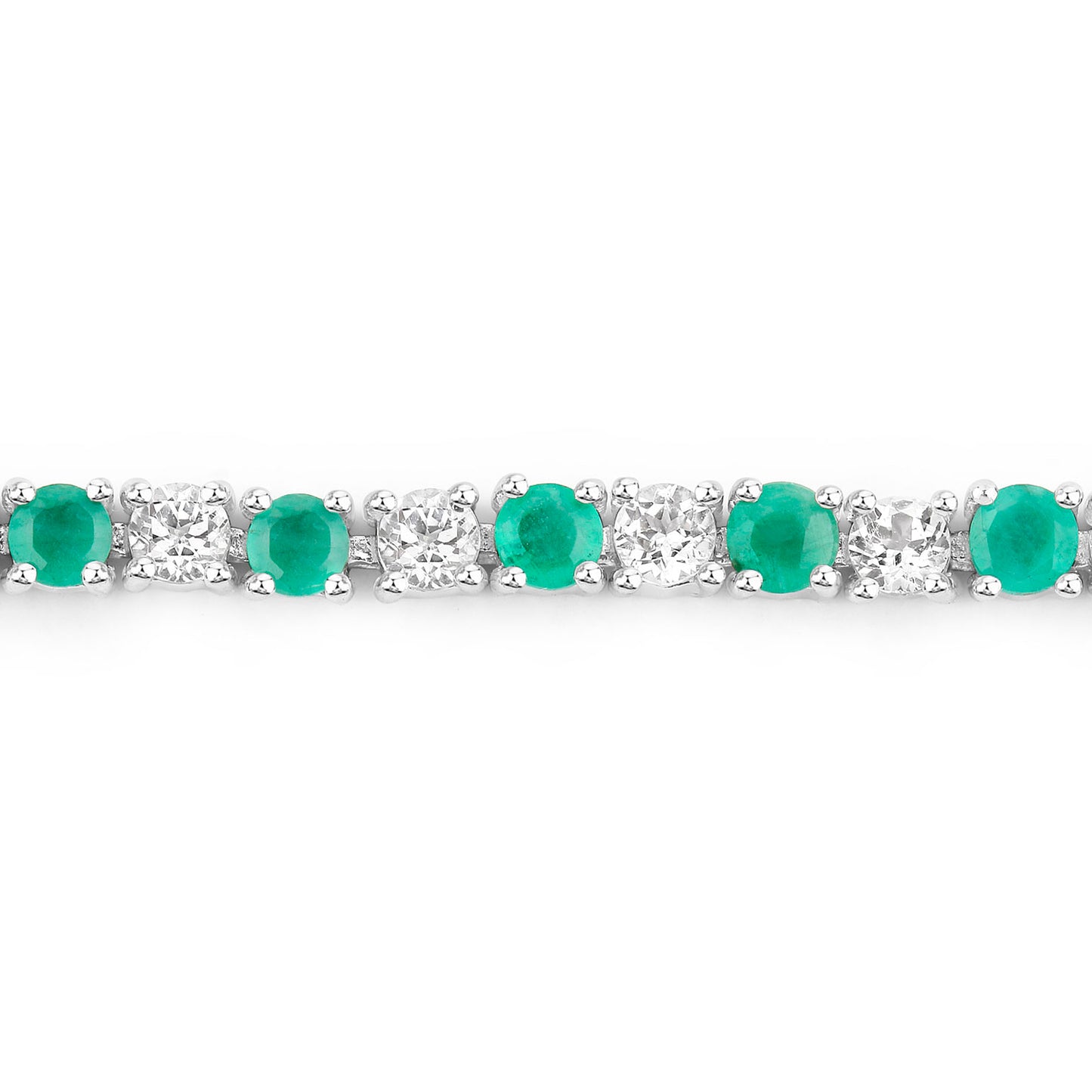 Emerald Tennis Bracelet With White Topaz 5.74 Carats Sterling Silver