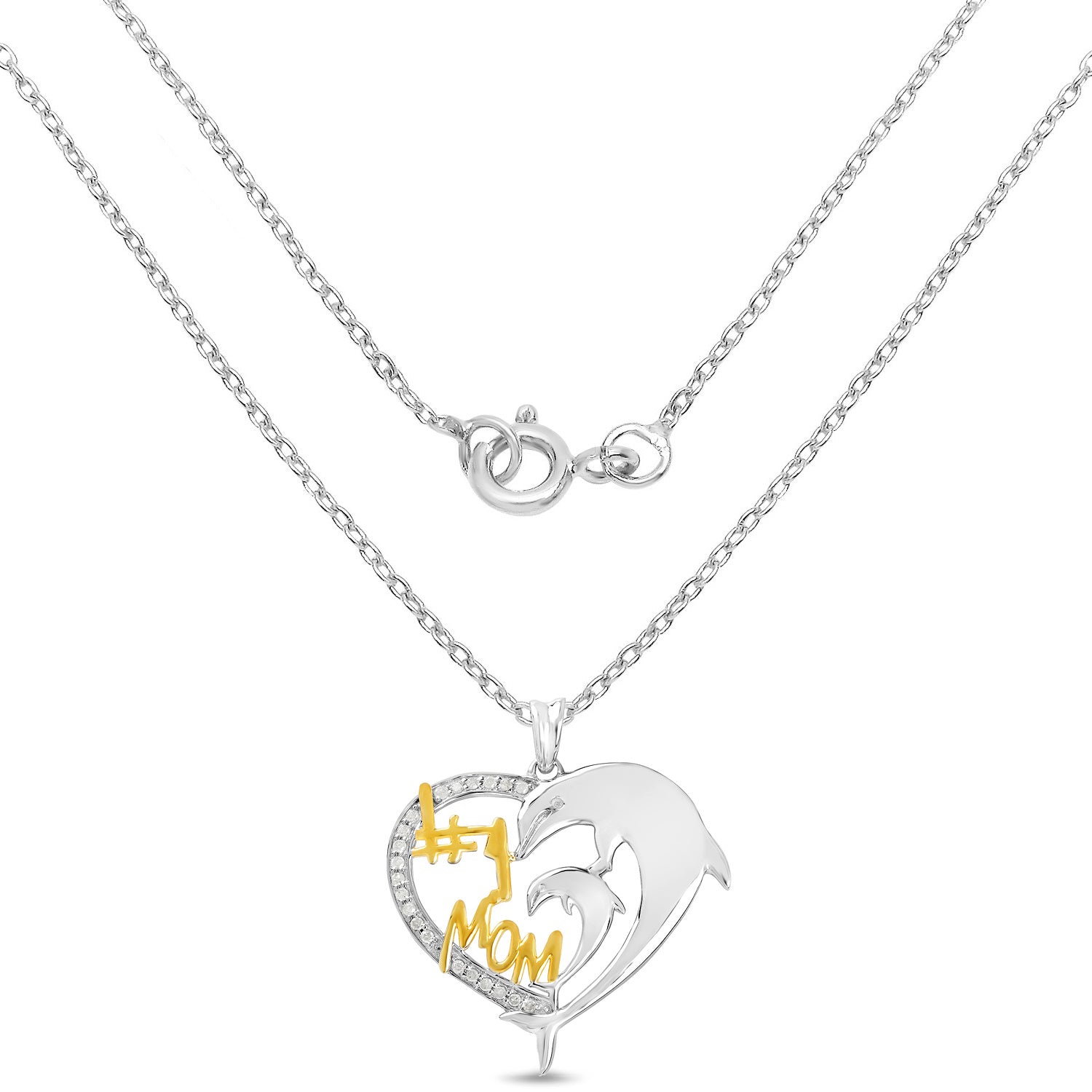 Diamond Mom Pendant 0.12 Carats Sterling Silver