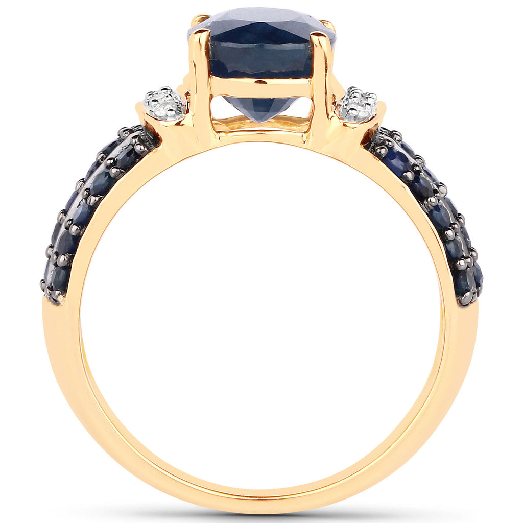 Blue Sapphire Ring With Diamonds 2.86 Carats 14K Yellow Gold