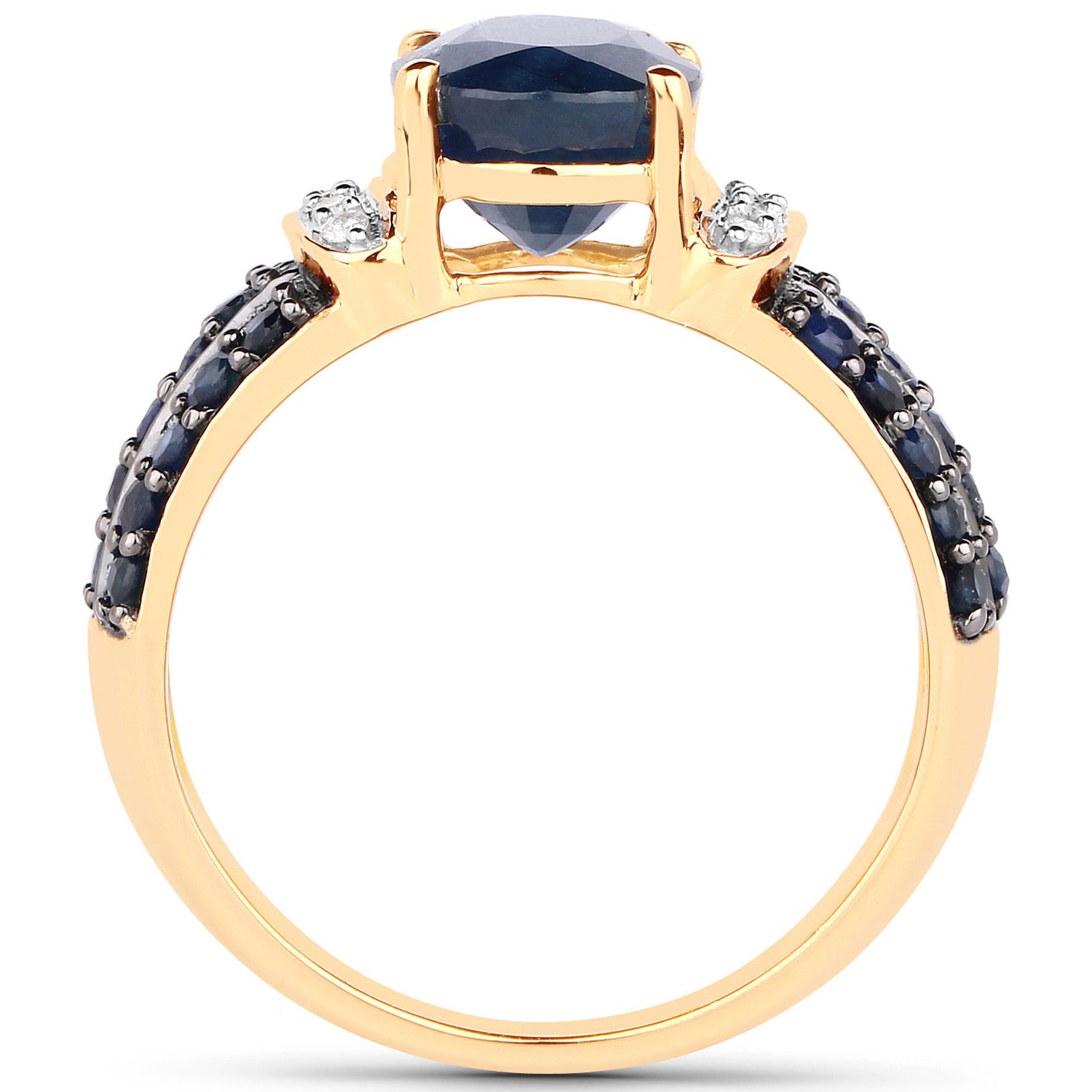 Blue Sapphire Ring With Diamonds 2.86 Carats 14K Yellow Gold