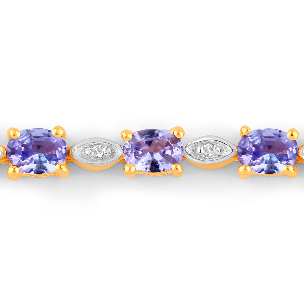 Tanzanite Bracelet With Diamonds 1.54 Carats Gold Plated Silver