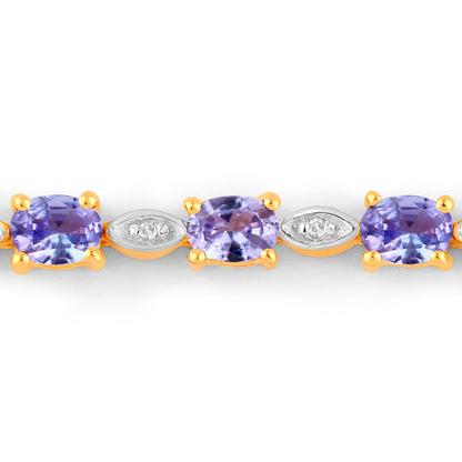 Tanzanite Bracelet With Diamonds 1.54 Carats Gold Plated Silver