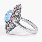 Aquamarine Ring With Multicolor Tourmaline 8.96 Carats Sterling Silver