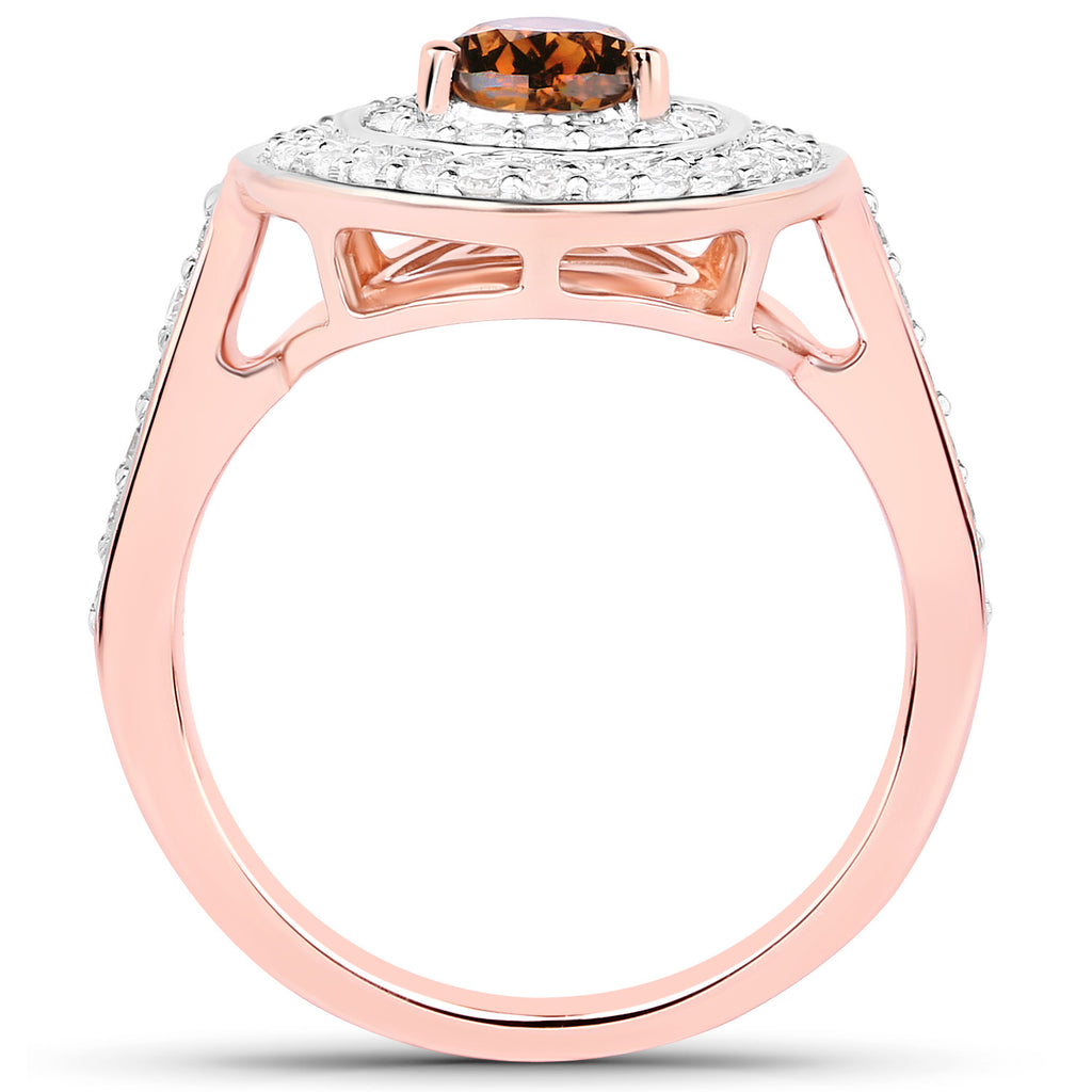Natural Chocolate Brown Diamond Ring 1.62 Carats Total 18K Rose Gold