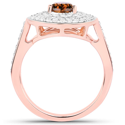 Natural Chocolate Brown Diamond Ring 1.62 Carats Total 18K Rose Gold