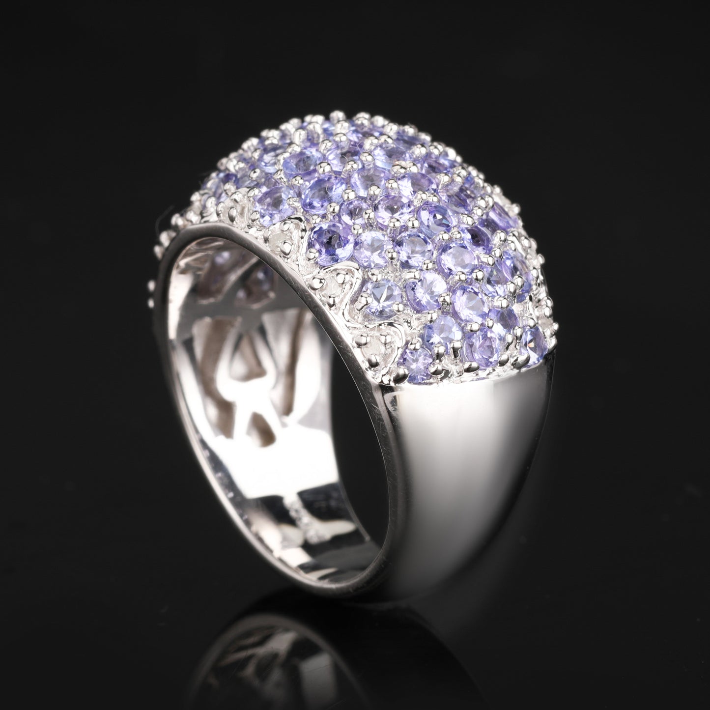 Natural Tanzanite Cluster Ring With Diamonds 3.01 Carats Sterling Silver