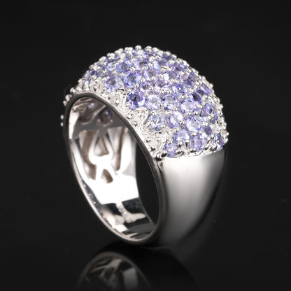 Natural Tanzanite Cluster Ring With Diamonds 3.01 Carats Sterling Silver