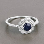 Blue Sapphire Ring With Diamonds 0.7 Carats 14K White Gold