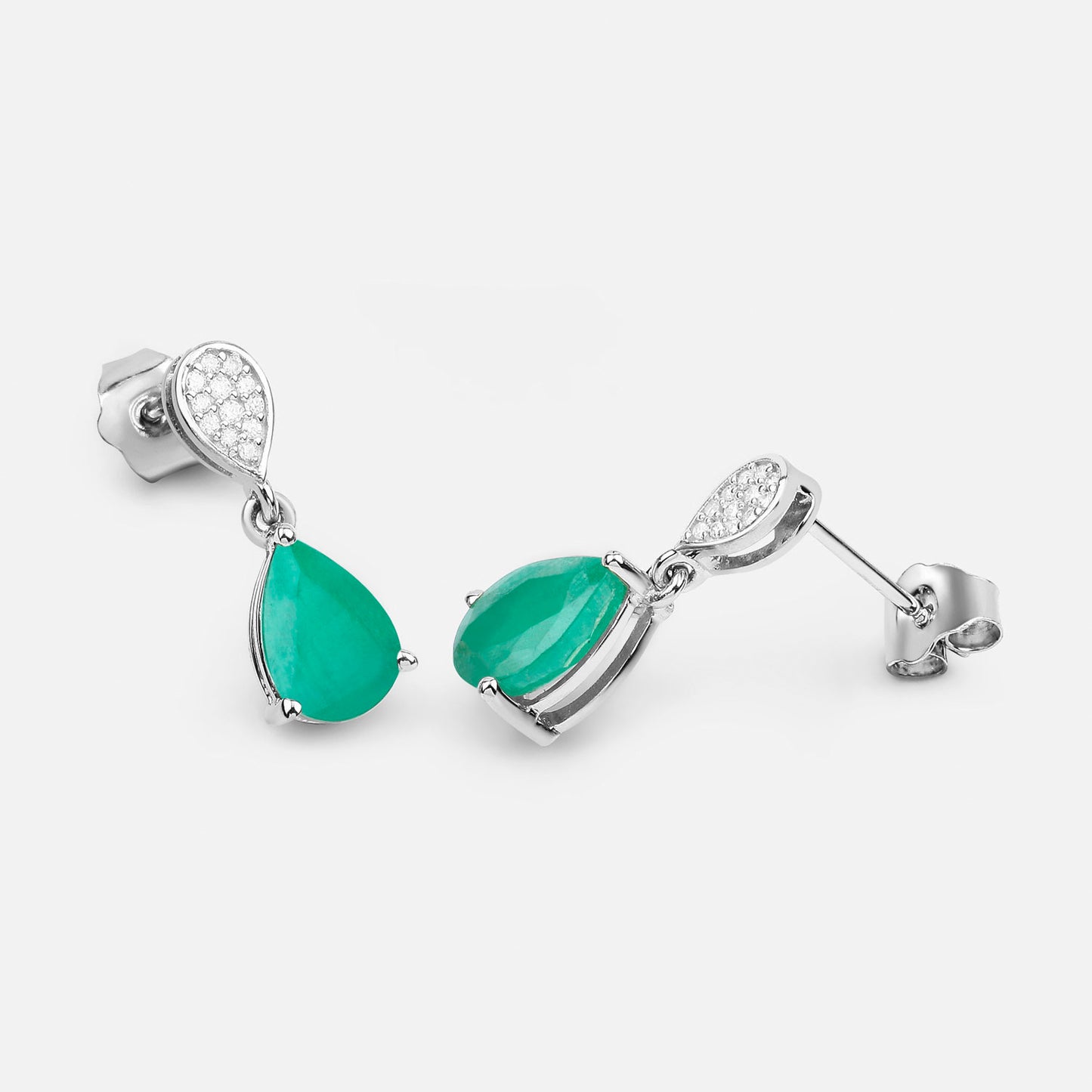 Zambian Emerald Dangle Earrings Diamonds 2.26 Carats 10K White Gold