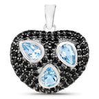 Blue Topaz Pendant With Black Spinel 3.48 Carats Sterling Silver