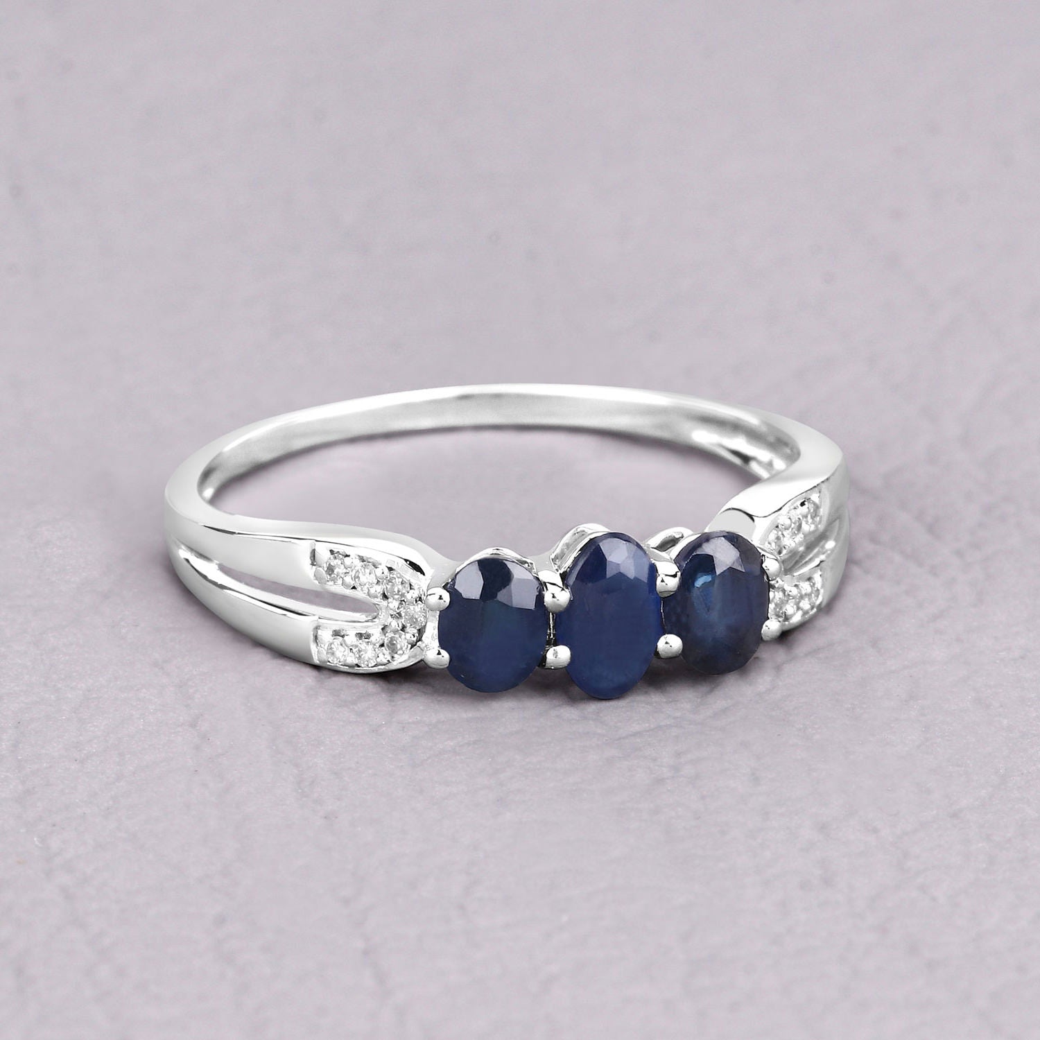 Blue Sapphire Ring With Diamonds 0.68 Carats 14K White Gold