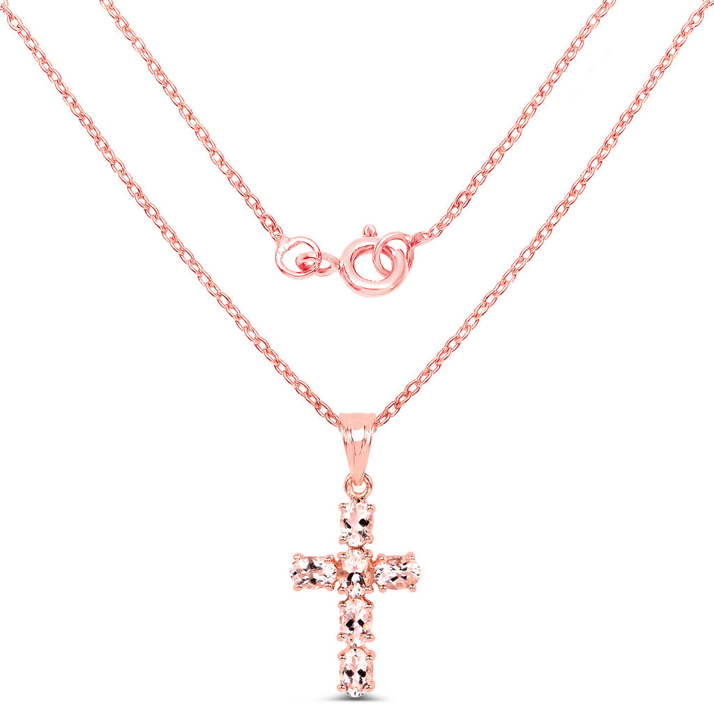Morganite Cross Pendant 2.56 Carats Gold Plated Silver