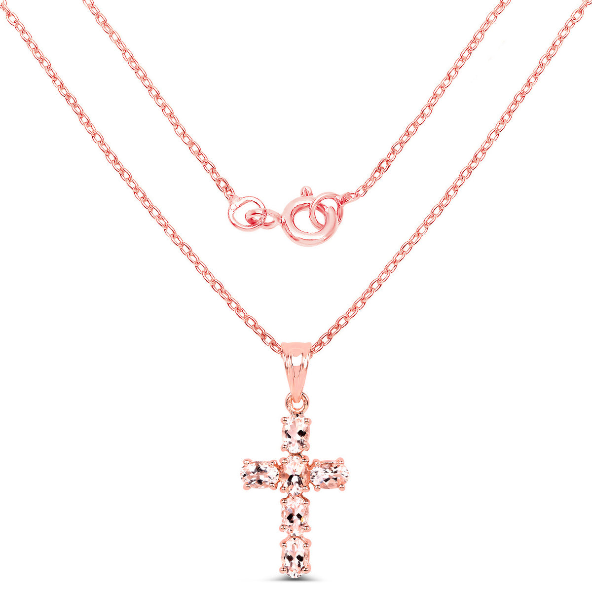 Morganite Cross Pendant 2.56 Carats Gold Plated Silver