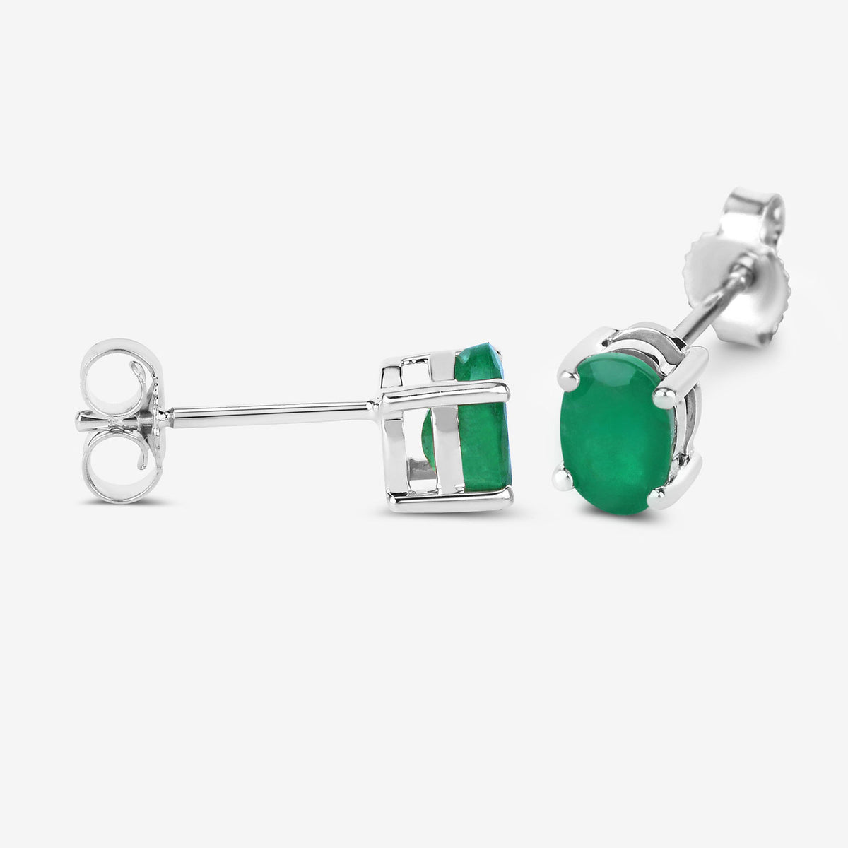 Zambian Emerald Stud Earrings 0.86 Carats 10K White Gold