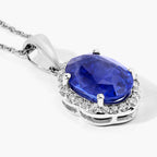 Blue Sapphire Pendant With Diamonds 2.84 Carats 18K White Gold