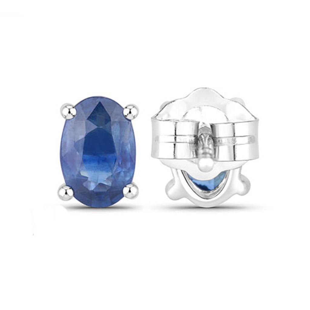 Blue Sapphire Stud Earrings 0.94 Carats 14K White Gold
