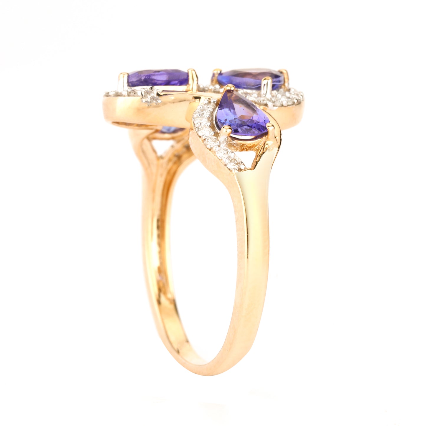 Natural Tanzanite Ring With Diamonds 1.3 Carats 9K Yellow Gold
