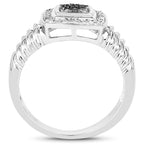 Black Diamond Ring With White Diamonds 0.16 Carats Sterling Silver