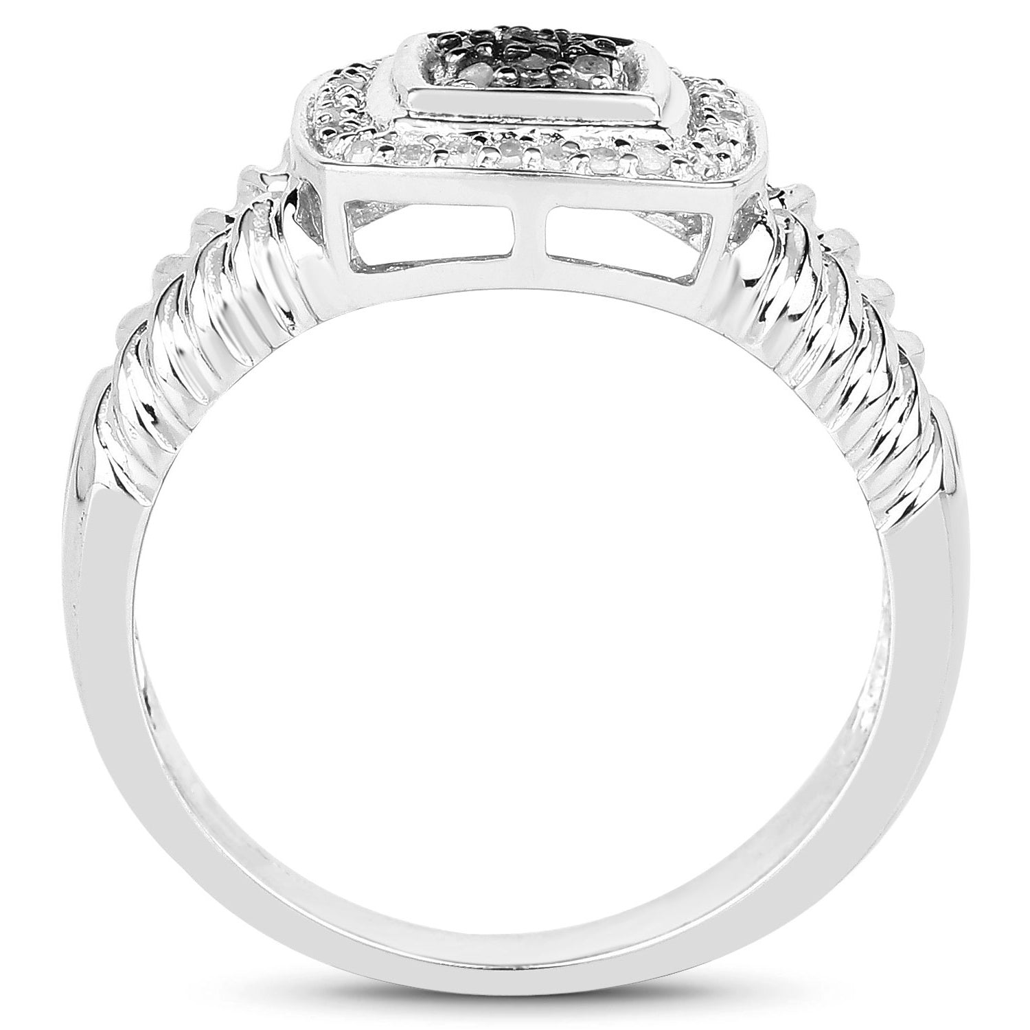 Black Diamond Ring With White Diamonds 0.16 Carats Sterling Silver