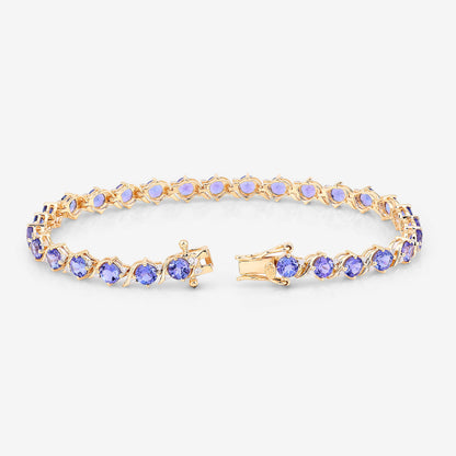 Tanzanite Tennis Bracelet Diamonds 6.9 Carats 14K Yellow Gold