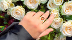 Zanzibar Orange Zircon Ring White Zircon Halo 3.95 Carats 14K Yellow Gold Plated