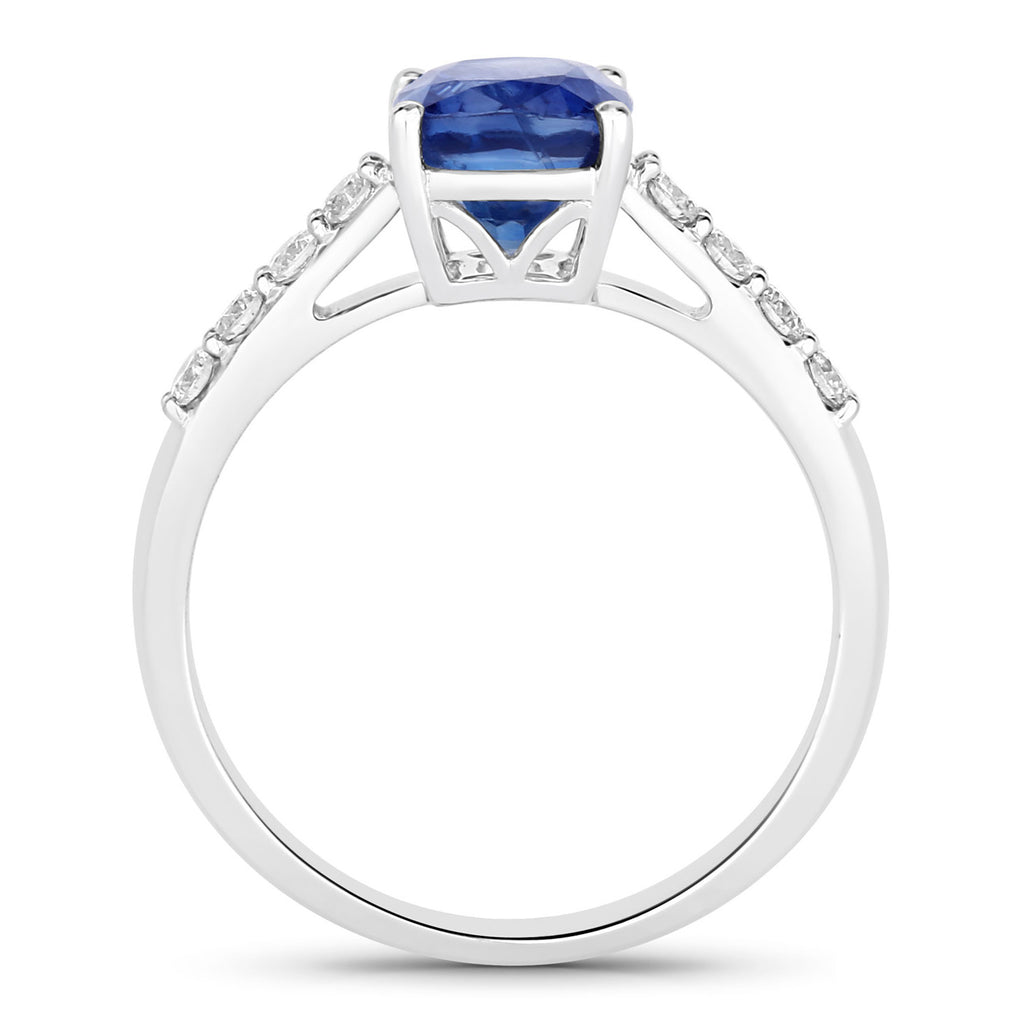 Blue Sapphire Ring With Diamonds 2.64 Carats 18K White Gold